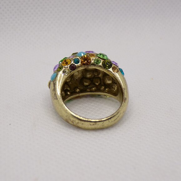 Fossil Brand Gold Tone Colorful Rhinestone Dome Ring Size 8 - Picture 6 of 9